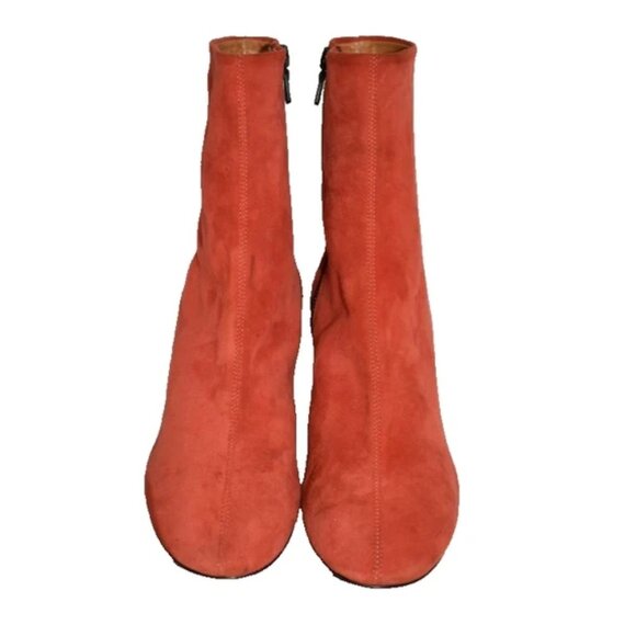 $575 RAG & BONE Fei Ankle Boot SUEDE RED FLARED BLOCK HEEL SOCK 38 (DC11) - Picture 4 of 8